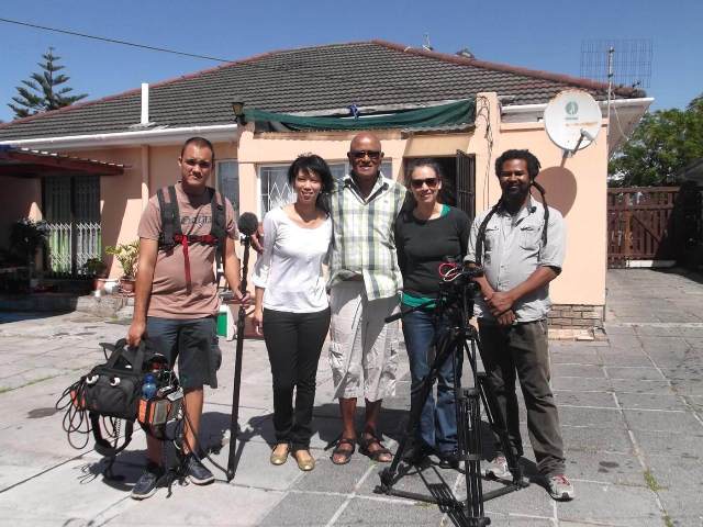 The Mr Table Tennis film crew with Mr table Tennis himself, Pedro Meyer in the centre.